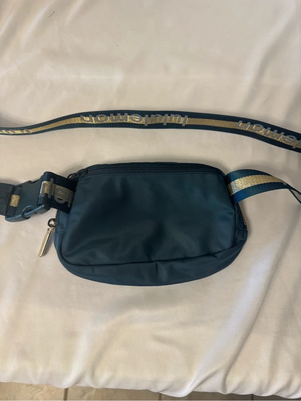 lululemon athletica Teal Belt Bag with Gold-Strip Strap